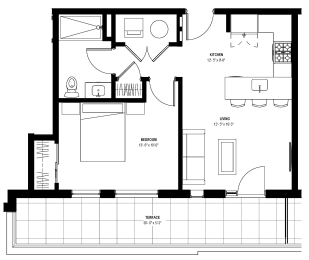 1 bed 1 bath floor plan F at Glassworks, Pennsylvania, 19122