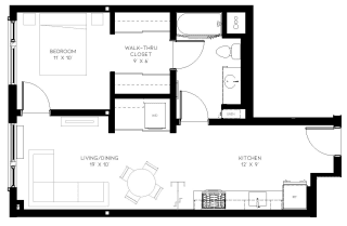 Multnomah Station Apartments 1 Bedroom 2D Floor Plan