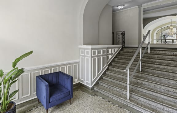 a view of the lobby from the top of the stairs  at Charbern Apartment Homes, Washington