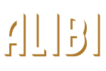 a logo that reads alibi on a white background