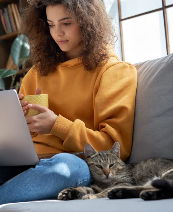 stock photo happy couple with a dog in their new home