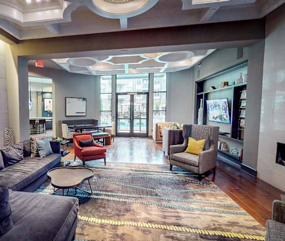 Firepit and lounge seating at Civic at Frisco Square Apartments, Frisco, Texas