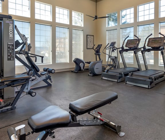 take advantage of the fitness center at the enclave at woodbridge apartments in sugar land, tx