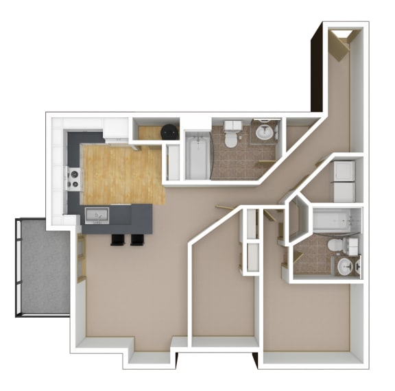 2 Bedroom, 2 Bathroom Floor Plan
