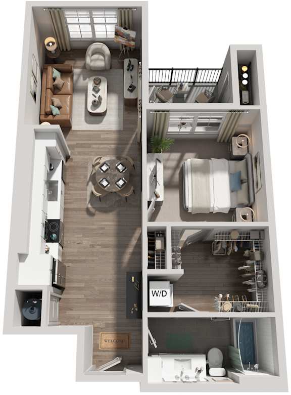 1 Bed 1 Bath Floor Plan | 784 Sq. Ft. at Canopy at Ginter Park Apartments in VA 23227
