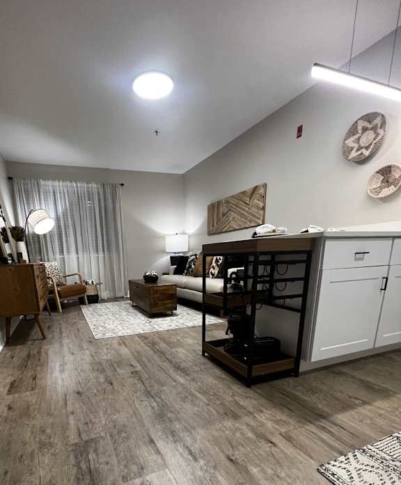 a view of the loft from the top of the stairs