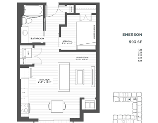 1 bedroom alcove floor plan at The Hill Apartments in st paul mn