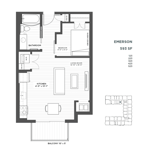 1 bedroom alcove floor plan at The Hill Apartments in st paul mn