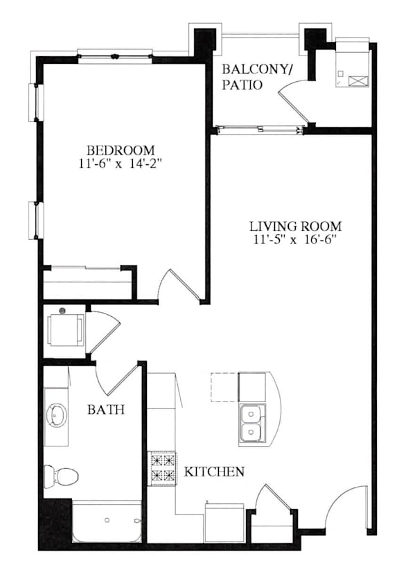 A floor plan for a 1 Bedroom, 1 Bath apartment at Forest Ridge in Epoch II Unit B2 - 819 sq.ft.