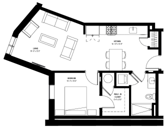 1 bed 1 bath floor plan Qat Glassworks, Philadelphia