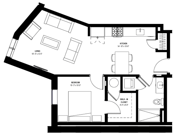 1 bed 1 bath floor plan Qat Glassworks, Philadelphia