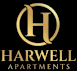The image is a logo for Harwell Apartments.