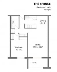 1 Bed 1 Bath The Spruce Floor Plan 1 Bed 1 Bath The Spruce Floor Plan at Aspenwoods Apartments, Eagan, 55123
