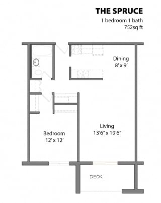 1 Bed 1 Bath The Spruce Floor Plan at Aspenwoods Apartments, Eagan, 55123