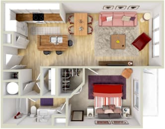Floor Plan  4700 Colonnade Birmingham Alabama one-bedroom apartment floorplan in 3d Rendering