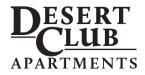 a logo for desert club apartments with the words deer club apartments on a green background