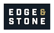 A logo with the words "EDGE & STONE" in white on a black background.