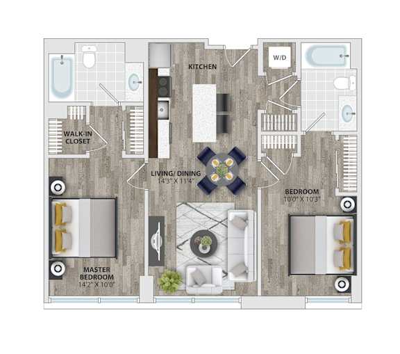 2B1 Floor Plan at 1405 Point, Baltimore