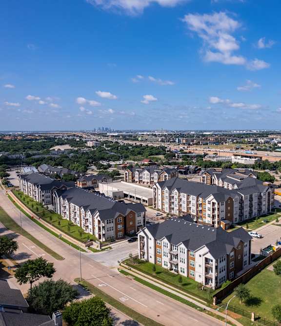 Bird's eye view of a residential area with multiple apartment buildings at Kessler, Fort Worth, TX, 76137