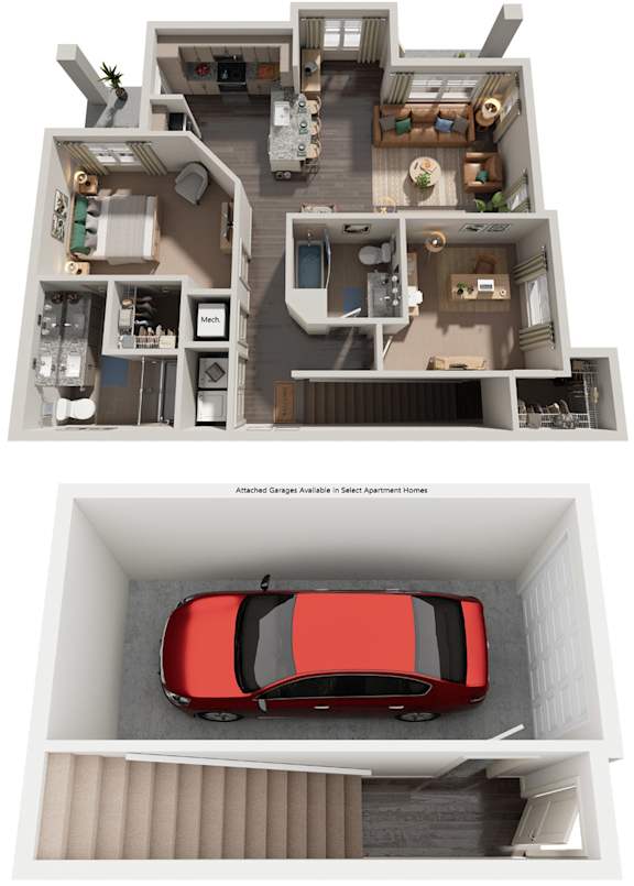 2 Bed 2 Bath Floor Plan | 1,177 Sq. Ft. at Promenade at Newnan Crossing in Newnan, Georgia