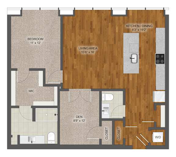 1Bed 1.5Bath Floor Plan at Stella St. Paul Apartments, St. Paul, Minnesota