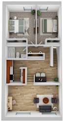 Two Bedroom One Bathroom Staged Floor Plan at Brewery Square Apartments, New Haven, CT