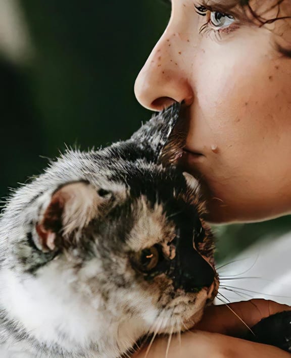 Cat Being Held By Owner