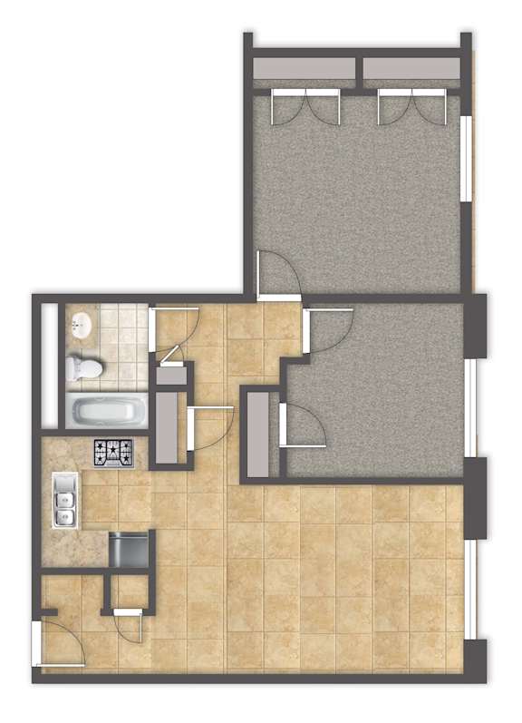 2 Bedroom Floor Plan at Exchange Place Towers, Waterbury, CT