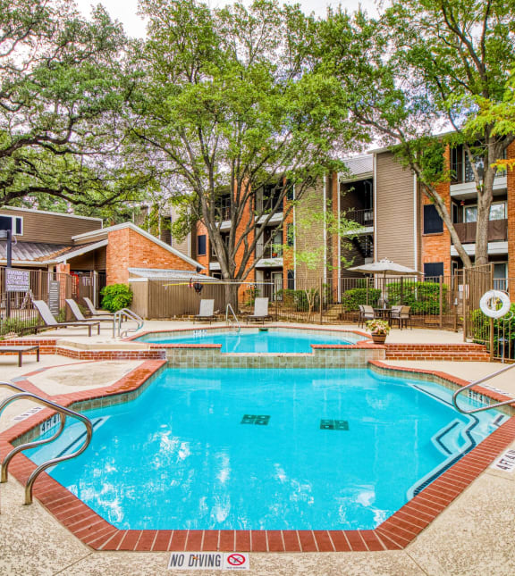 Pool area at Village Oaks Apartments, Austin, TX