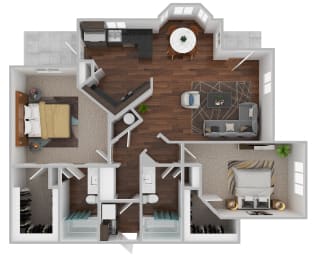 2 bedroom floor plan  the residences at Century HomePlace, Prattville Alabama