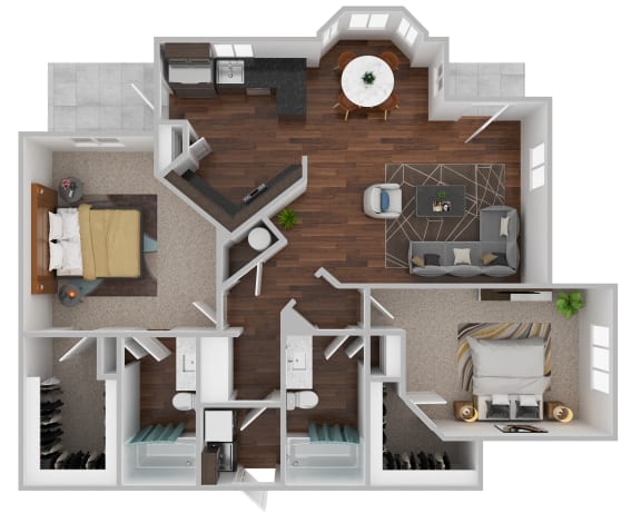 2 bedroom floor plan  the residences at Century HomePlace, Prattville Alabama