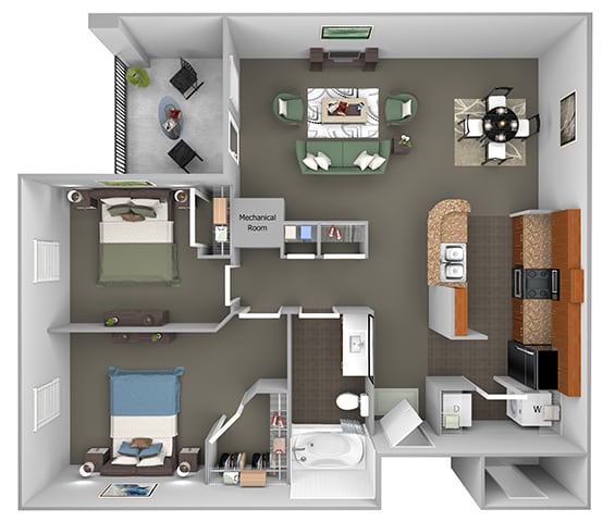 Delano at Cypress Creek - B1 (Beacon) - 2 bedrooms and 1 bath - 3D Floor Plans