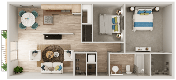 Floor Plan  a bedroom with a bed and a chair in a small room
