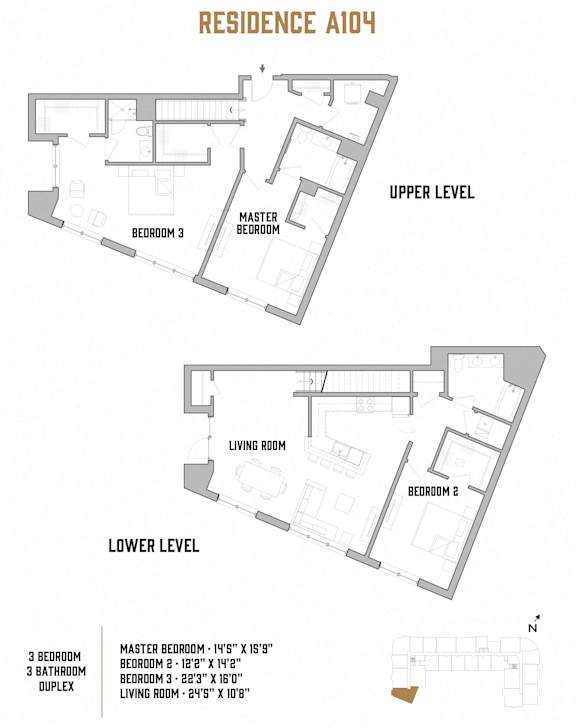 A floor plan for Rose Hall Residence A104 by Madison Downtown Rental Residences.