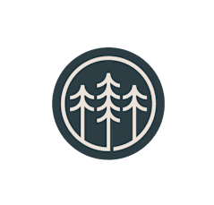A logo with a circle and three trees inside.