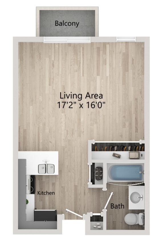 Studio Floor Plan at Grand Plaza Senior Apartments in Los Angeles CA