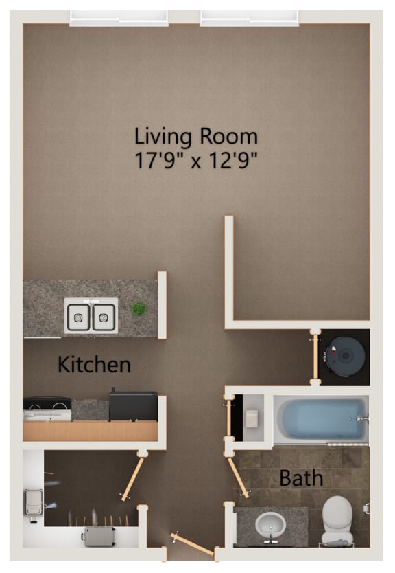 Bonsai studio floorplan at highland view apartments