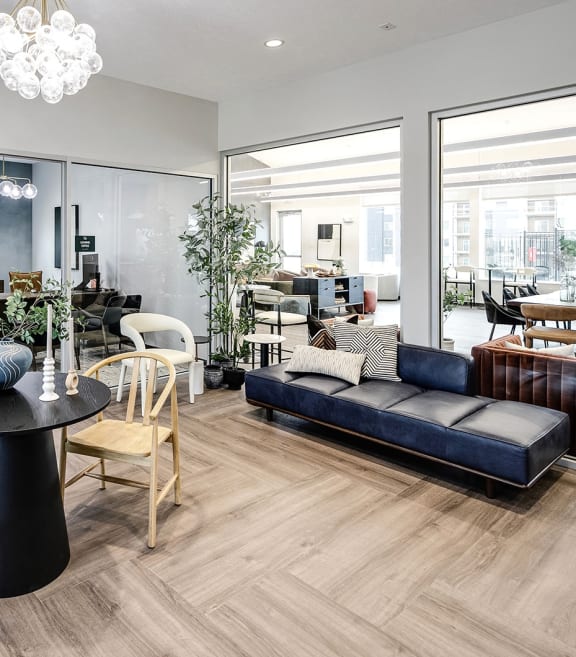 a living room with a couch and a table