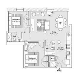 3 bed 2 bath C2 Floor Plan at 99 Front, Memphis, TN, 38103