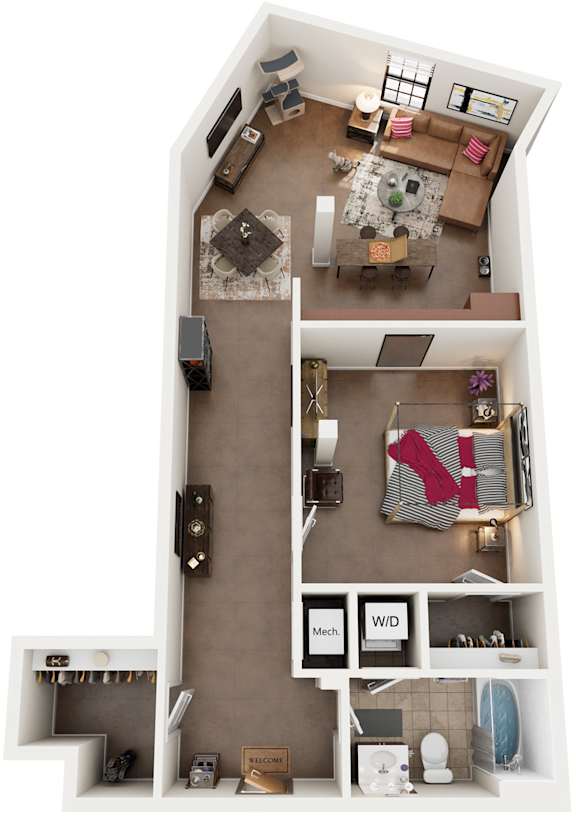 1 Bed 1 Bath Floor Plan | 801 Sq. Ft. at Mayton Transfer Lofts in Petersburg, VA