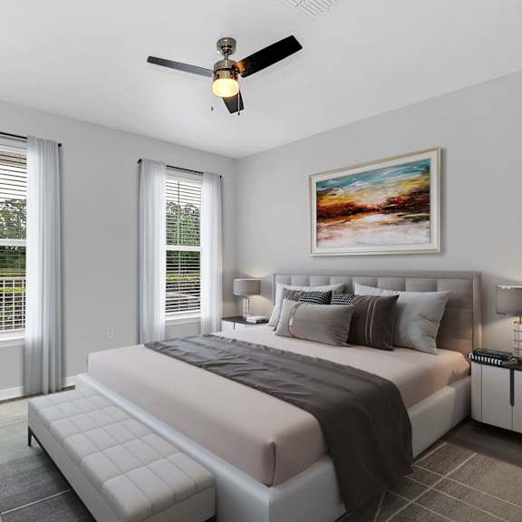 A large building with a pool in front of it. at Northlake Park Apartments, Orlando, FL, 32827