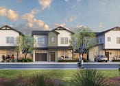 Thumbnail 2 of 11 - A row of modern houses with people walking and cycling in front.