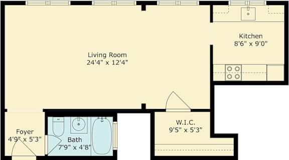 A floor plan for a unit at 1401 Floribunda Avenue shows a living room, kitchen, bath, and laundry room.