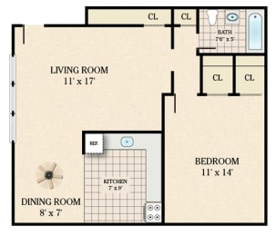 Floor Plan  Mercury One Bedroom Floorplan