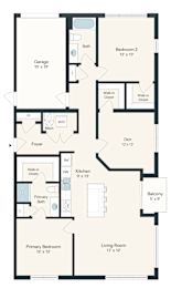 A floor plan for a 2 bedroom apartment with den.