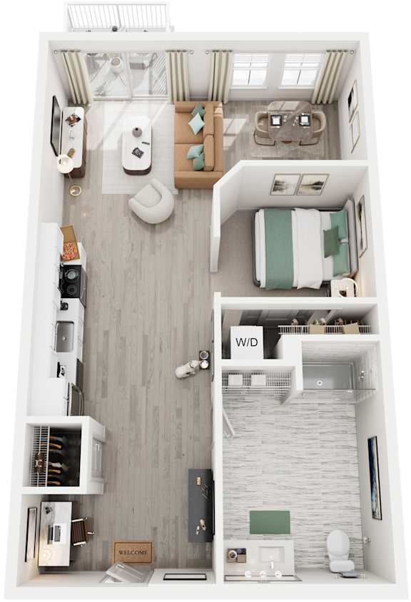 1 Bed 1 Bath Floor Plan | 608 Sq. Ft. at Lyric at Norton Commons Apartments, Prospect, KY 40059