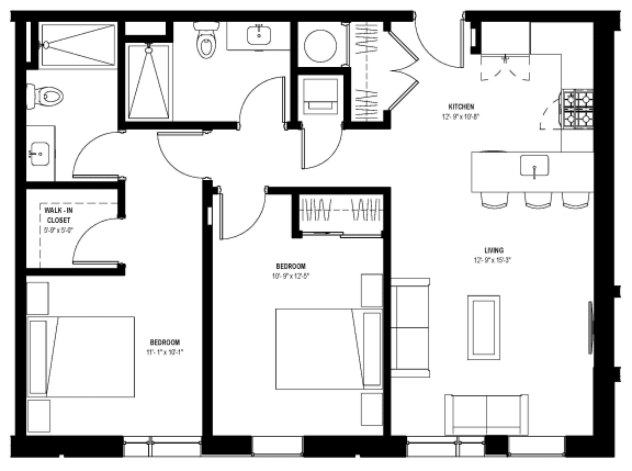 2 bed 2 bath floor plan B at Glassworks, Pennsylvania