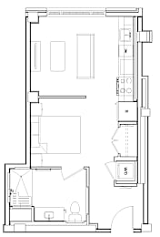 A floor plan for Madison House Studio Apartment 107 on Church Street.