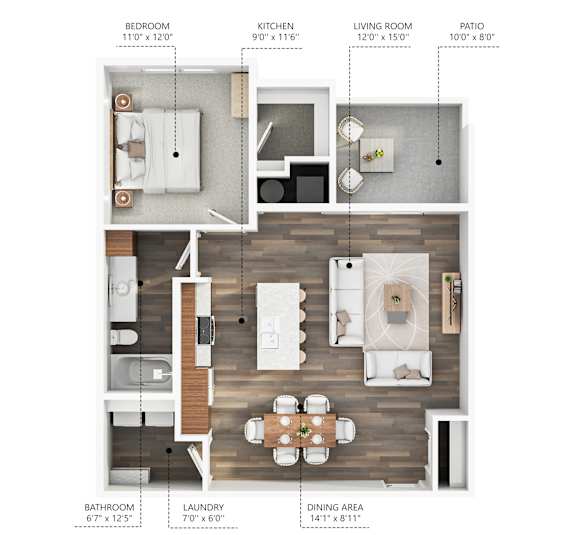 1 bed 1 bath B at Stonegate Crossing Apartments, Clive, IA, 50325
