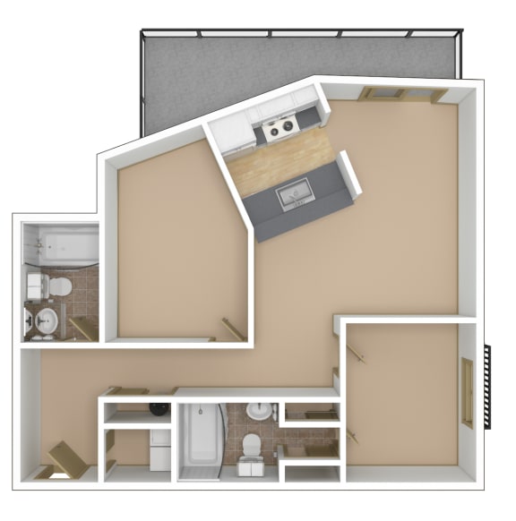2 Bedroom, 2 Bathroom Floor Plan